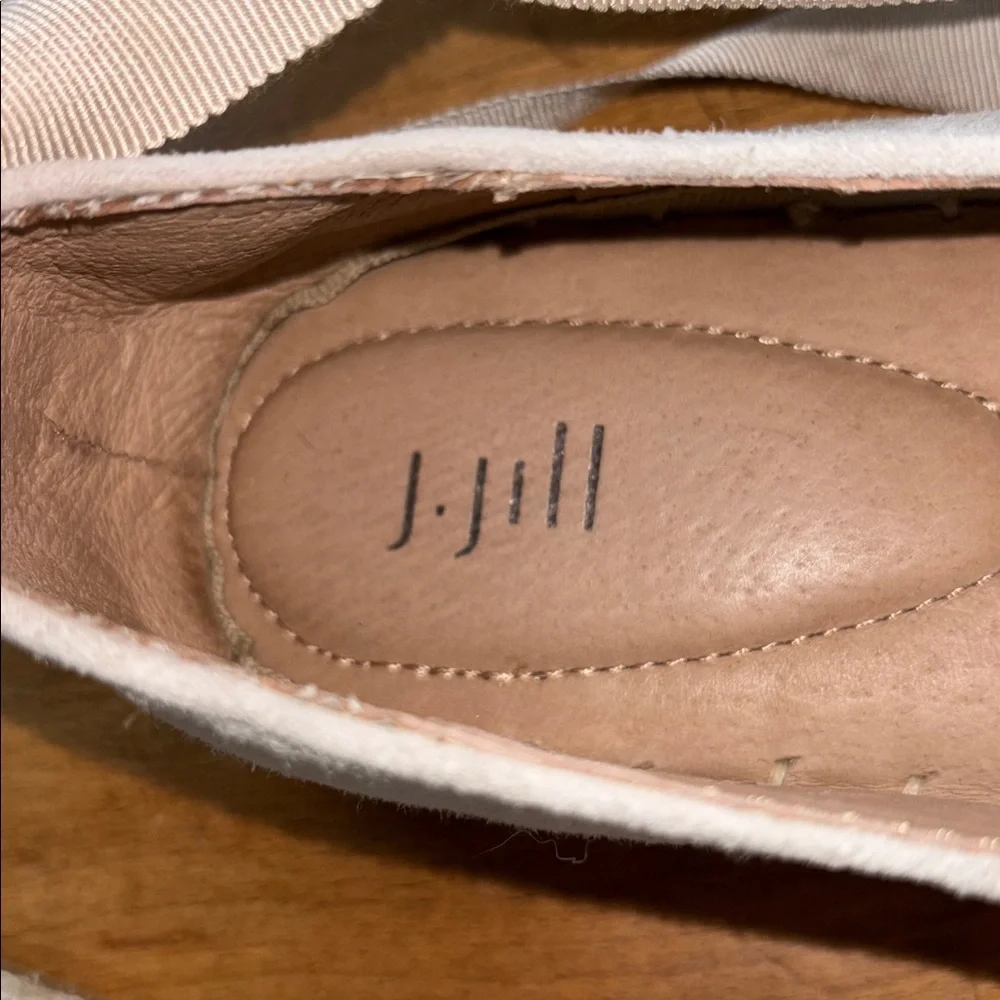 J. Jill Elegant Cream Suede Leather Flat Espadrilles, Ankle Tie Ribbon, NWOT